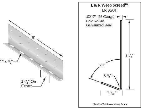 MTI L & R Weep Screed 4' Long (80 Linear Feet/Tube)