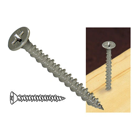 A visual representation of a wood or light metal screw with a full thread, including an illustration and a real-world application photo.