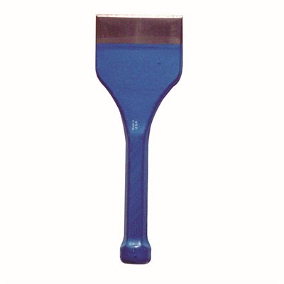 Wide blade floor chisel for demolition and removal of tile and concrete flooring materials