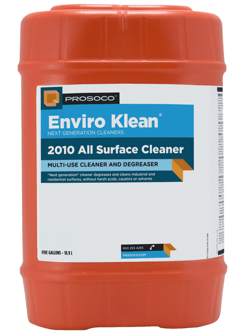 Orange container of Enviro Klean 2010 All Surface Cleaner on a blue background