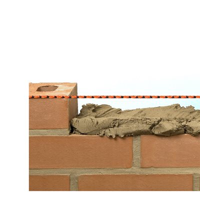 High visibility orange mason line with black flecks for accurate course alignment in masonry work