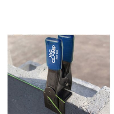 Bon Tool JAG clamp securing mason line on block wall for straight and accurate course alignment