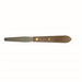 Tapered caulking spatula with stainless steel blade and hardwood handle for precision sealant application