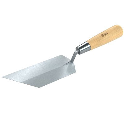 45 degree angle margin trowel with wood handle for masonry, tile work, and precise corner mortar application