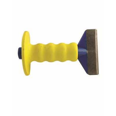 Brick set with hand protector and beveled cutting edge for safe and precise masonry cutting