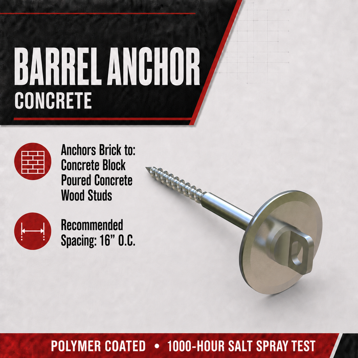 Barrel Anchor – Adjustable Brick Veneer Anchor for Concrete, CMU & Wood Stud (125/Box)