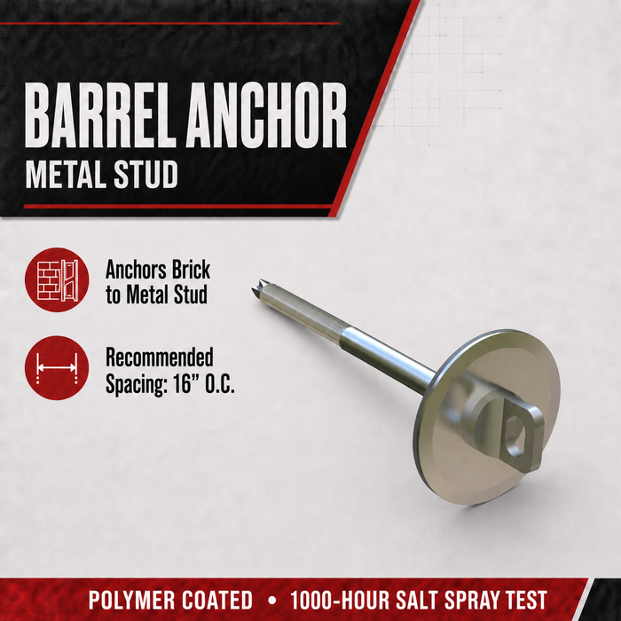 Barrel Anchor for Metal Stud – Adjustable Brick Veneer Anchor for Insulated Wall Systems (125/Box)