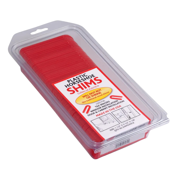 Glazelock horseshoe shims pack used for window glazing and construction spacing