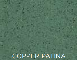Text 'Copper Patina' on a textured green background