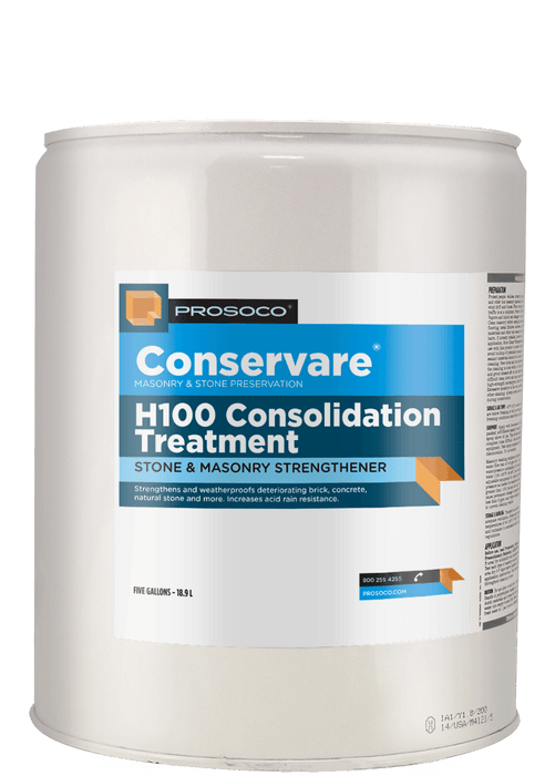 Prosocco Conservare H100 Consolidation Treatment container on a black background