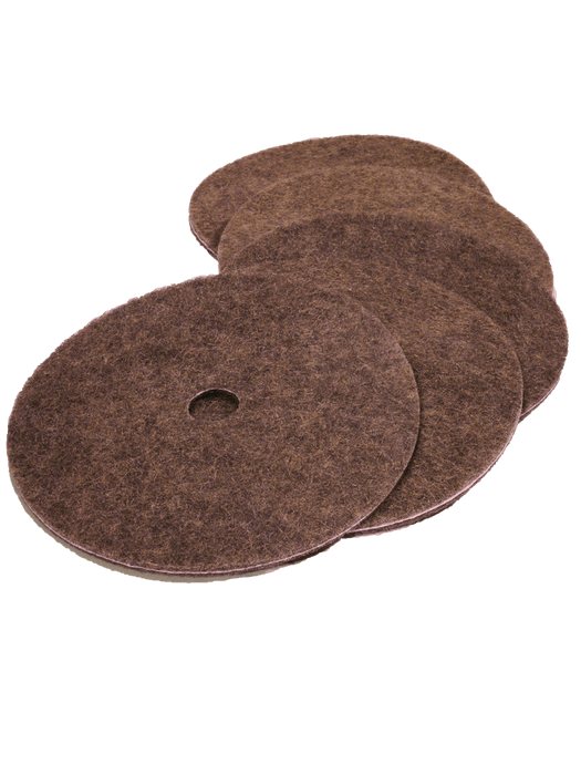 Three brown felt pads stacked on a beige background
