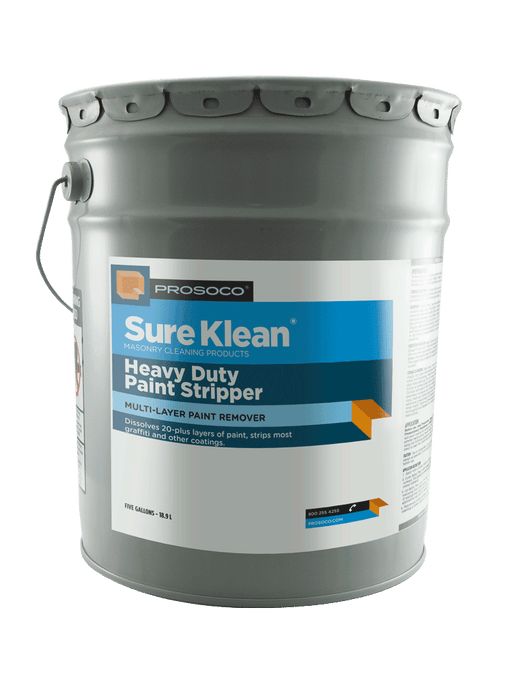 PROSOCO heavy duty paint stripper in 5 gallon container for removing multiple layers of paint from masonry