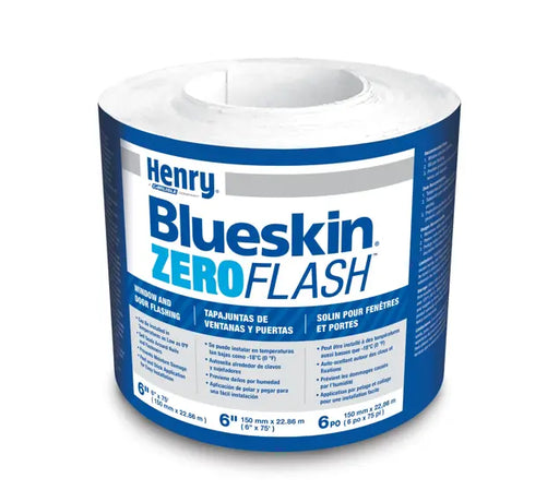Roll of Henry Blueskin ZeroFlash flashing tape on a white background