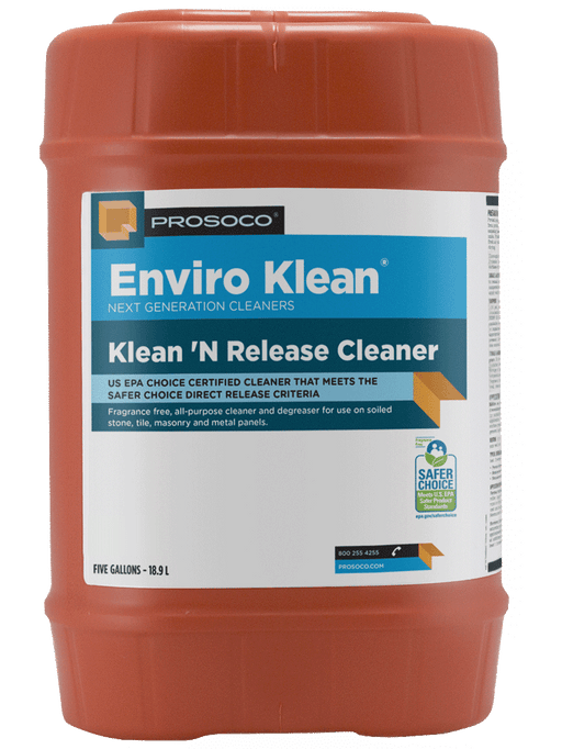 Red container of Prosoco Enviro Klean Klean 'N Release Cleaner on a blue background