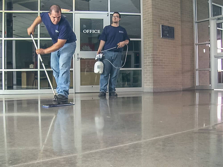 LSGuard glossy protective treatment applied to concrete floor enhancing color and shine