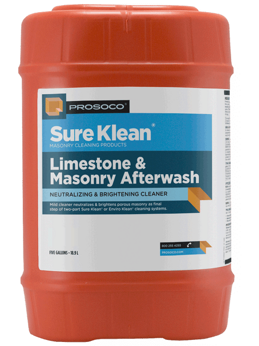 Red container of Prosoco Sure Klean Limestone & Masonry Afterwash on a brown background