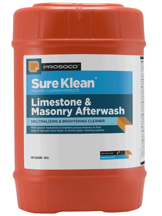Red container of Prosoco Sure Klean Limestone & Masonry Afterwash on a brown background