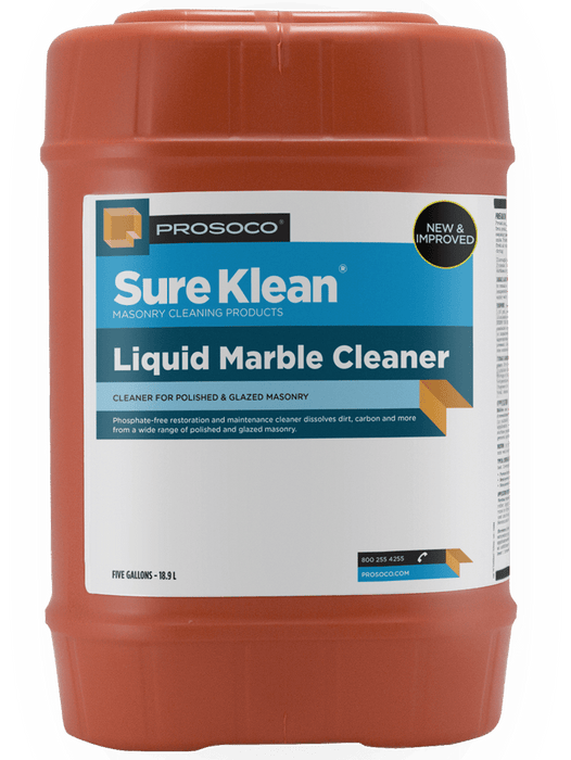 Prosocco Sure Klean Liquid Marble Cleaner container on a black background