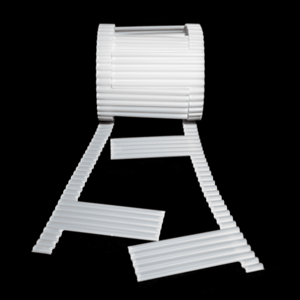 A roll of white self-spaced brick weep solution, Cavity Weep, designed for use in masonry walls for drainage.