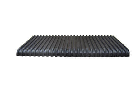 A black, concealed steel lintel/shelf angle weep designed to be used with lip brick set in a bed joint of mortar.