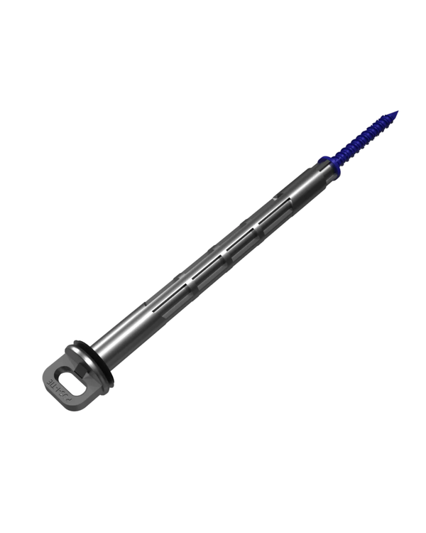 Metallic tool with a blue tip on a white background
