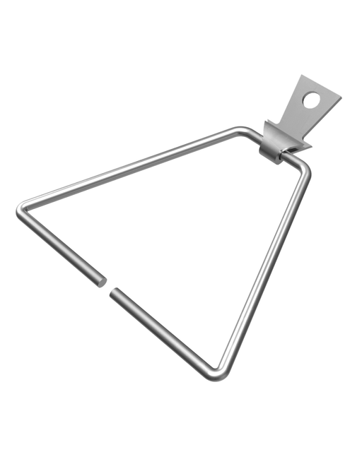 Metallic square frame with a hook on a white background