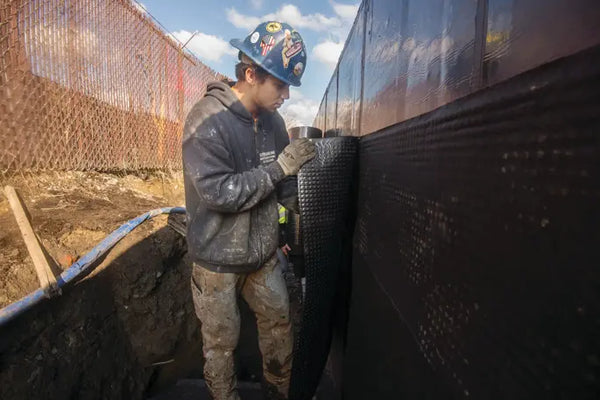 MiraDRAIN drainage mat by Carlisle Coatings & Waterproofing, 48x50 roll for foundation walls, waterproofing systems, and subsurface drainage
