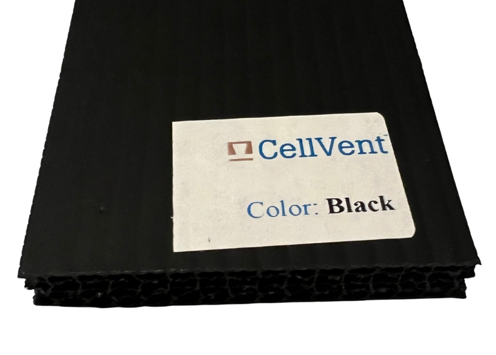 Black material with CellVent label on a white background