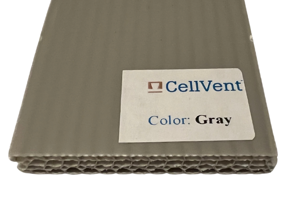 Gray CellVent product with a label indicating color on a white background