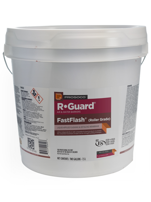 White bucket of Prosoco R-Guard FastFlash paint on a white background
