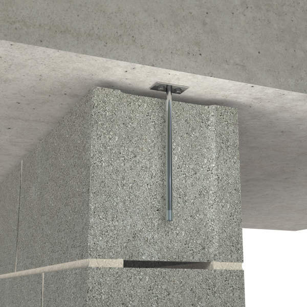 pta pl masonry anchor for top of wall connection with expansion tube allowing slab movement without load transfer