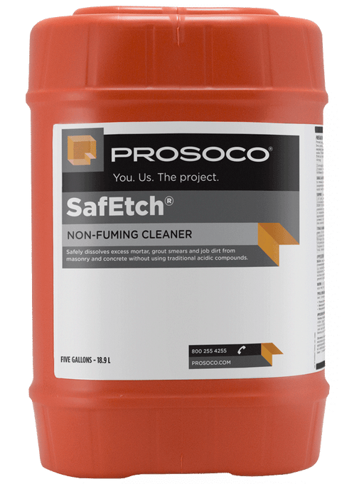 PROSOCO SafEtch concrete cleaner in 5 gallon container for removing efflorescence and preparing surfaces
