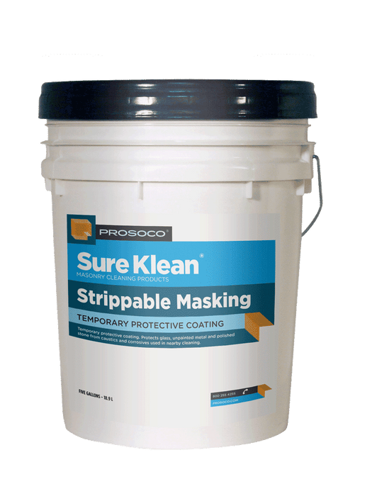 White bucket of Prosoco Sure Klean Strippable Masking on a blue background