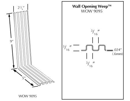 MTI Wall Opening Weeps installed in masonry walls to allow water to drain from wall openings and protect cavity wall systems
