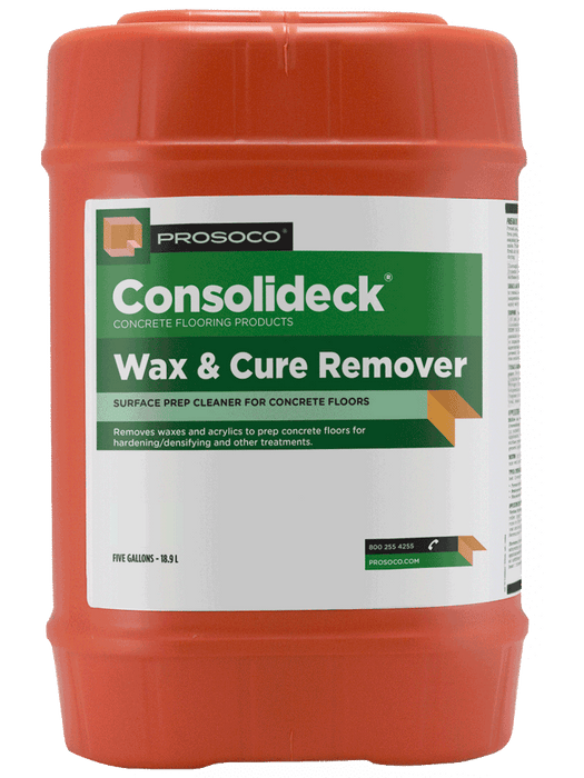 PROSOCO Wax and Cure Remover concrete cleaner in 5 gallon container for removing wax and sealer coatings