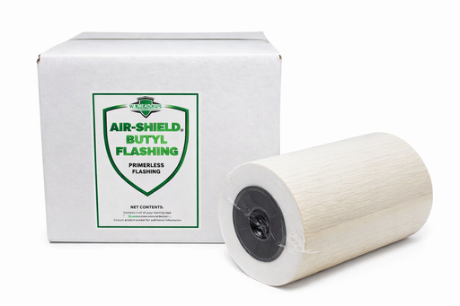 AIR-SHIELD Butyl Flashing primerless flashing roll with box packaging on white background for masonry waterproofing applications
