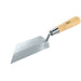 45 degree angled margin trowel with carbon steel blade and wood handle for tight corner masonry and tile work
