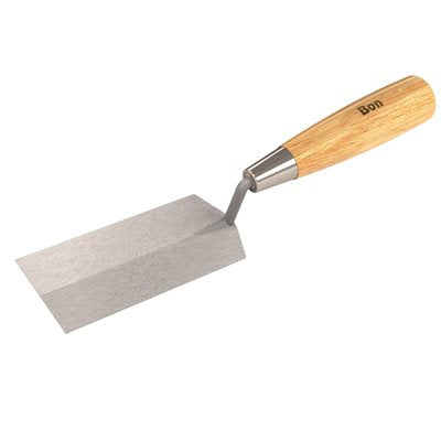 carbon steel margin trowel with XL wood handle for masonry, tile work, and mortar application
