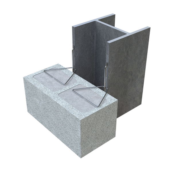 weld on masonry tie for steel column anchoring brick veneer to structural steel frame construction