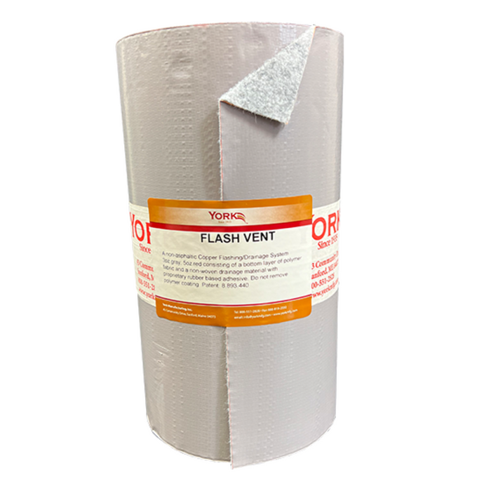 A roll of York Flash-Vent Copper Drainage Plane Flashing, which is designed for use in cavity walls and exterior cladding systems.