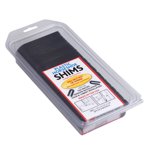 Glazelock horseshoe shims pack used for window glazing and construction spacing