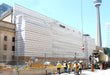 Heavy duty Scaf-Lite 12 mil scaffolding cover used for jobsite weather containment