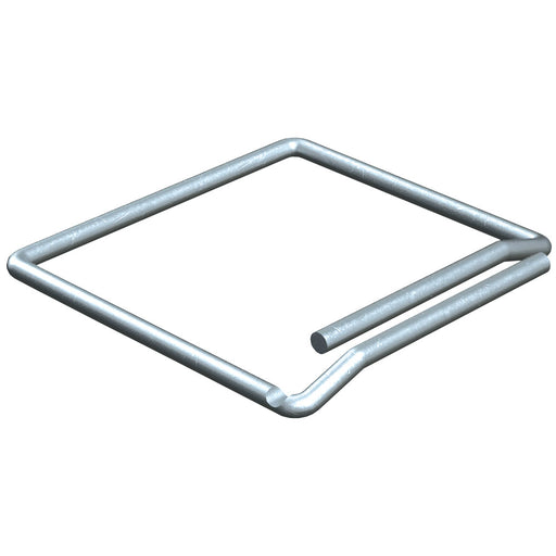 A Byna-Lok seismic wire tie, with a silver finish, used for anchoring masonry veneer to studs, existing masonry, concrete, or steel.