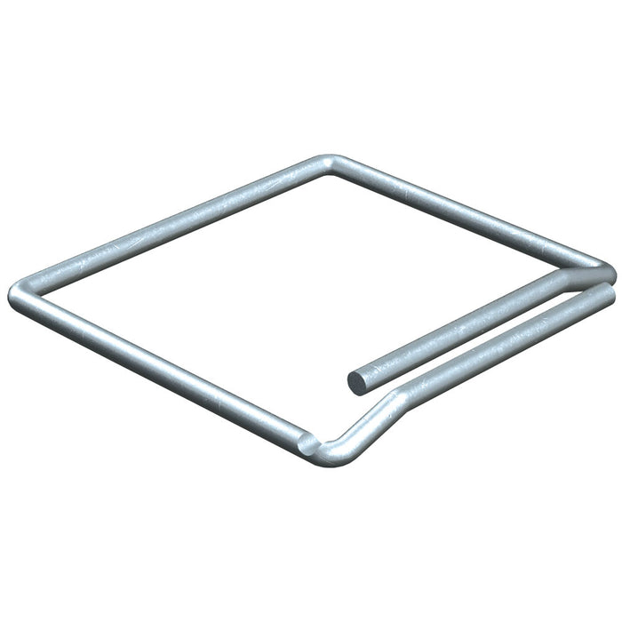 A Byna-Lok seismic wire tie, with a silver finish, used for anchoring masonry veneer to studs, existing masonry, concrete, or steel.