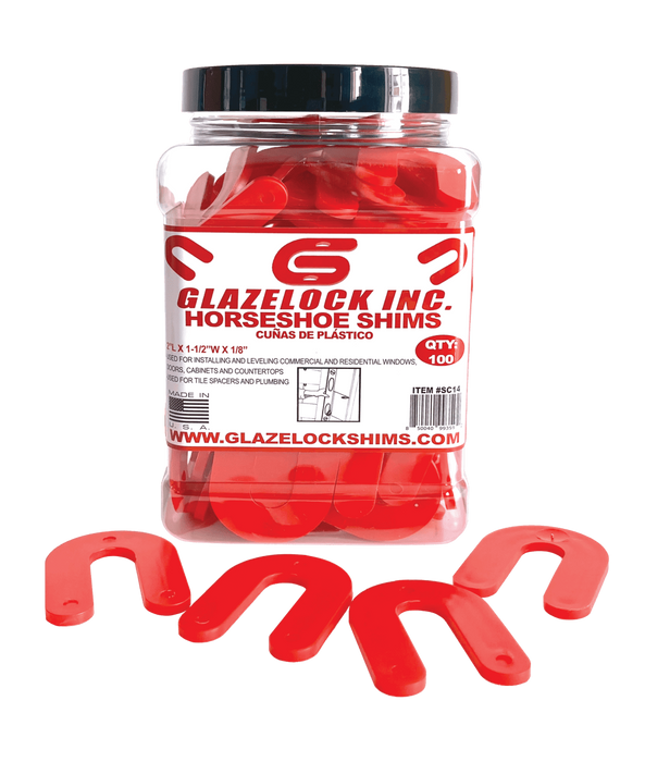 Horseshoe shims used for spacing and leveling windows, doors, and glazing systems