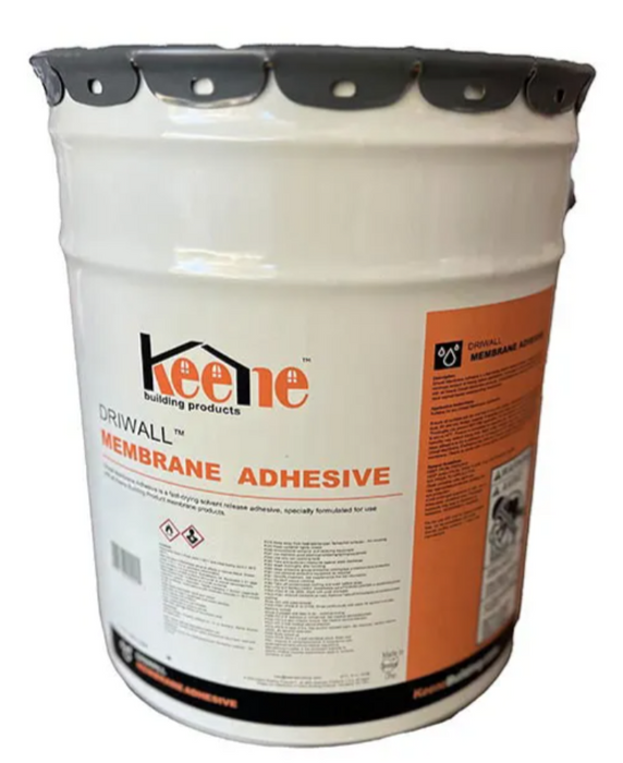 Keene Driwall Membrane Adhesive 5 gallon pail used for waterproofing and foundation wall applications