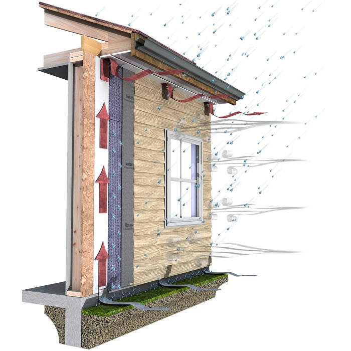 Mortairvent 202 rainscreen installed behind brick veneer to provide drainage and ventilation in masonry wall systems