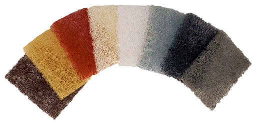 An assortment of Mortar Net Weep Vent pieces in various colors including brown, tan, red, almond, white, gray, black, and pebble, displayed in a fan-like arrangement.