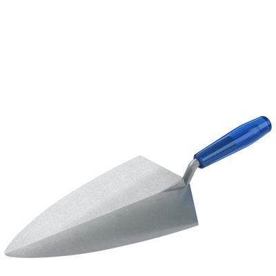 Philadelphia brick trowel with forged steel blade and plastic handle for masonry and bricklaying work