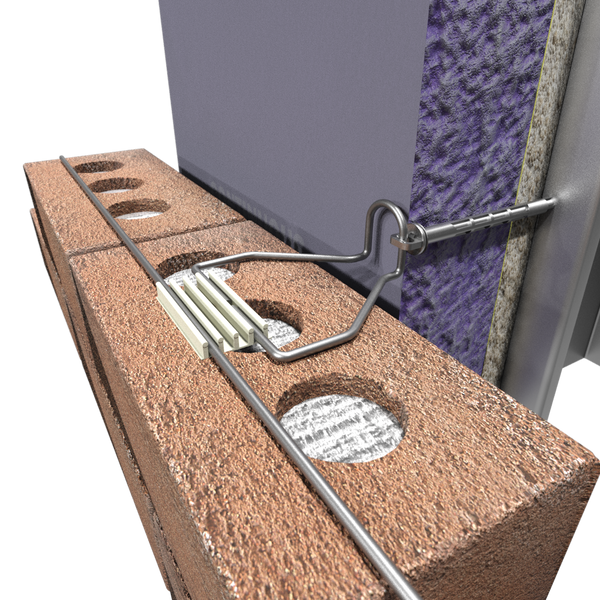 Installing Heckmann plastic seismic clip in brick veneer anchor system